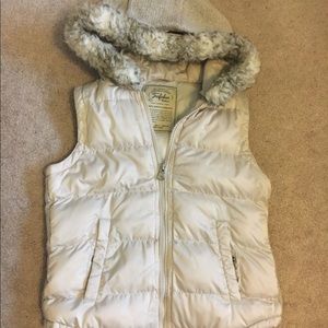 Hooded Faux Fur Trim Goose Down Puffer Vest Womens large
